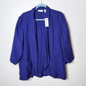 Chicos Crinkle‎ Drape Jacket NEW Sz XL  3/4 Slv Pockets Layering Cardigan Topper